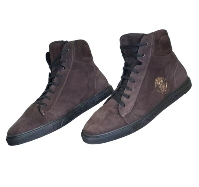 New Roberto Cavalli Brown Suede Fur Lined Shearling High Top Sneakers 42.5 -9.5