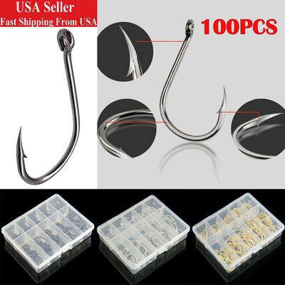 100PCS Fishing Hooks Kits Freshwater Saltwater Fish Warm Hooks Set US STOCK