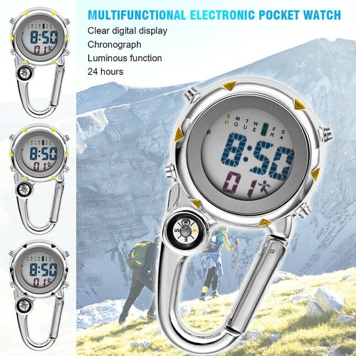 Backpack Clip On Band Carabiner Digital Sports Fob Watch Luminous For Hikers C - Picture 5 of 7