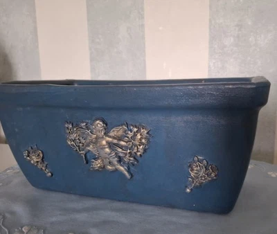 Blumentopf Pflanzkasten Übertopf Landhaus Shabby Chic Blau Vintage Engel Unikat - Bild 1 von 4