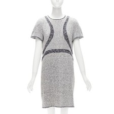 CHANEL 13P grey graphic panels Fantasy Tweed shift dress FR46 3XL