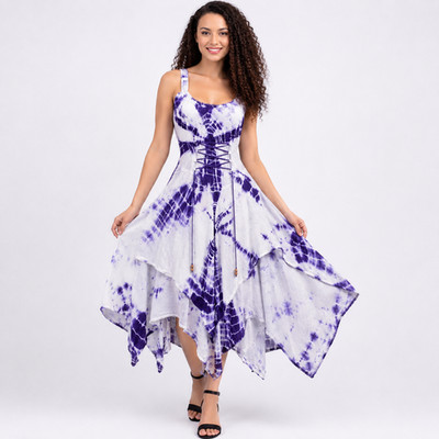 Batik Kleid weich Viskose Bohemian Korsett Festival Pixie Saum One Size 8 10 12