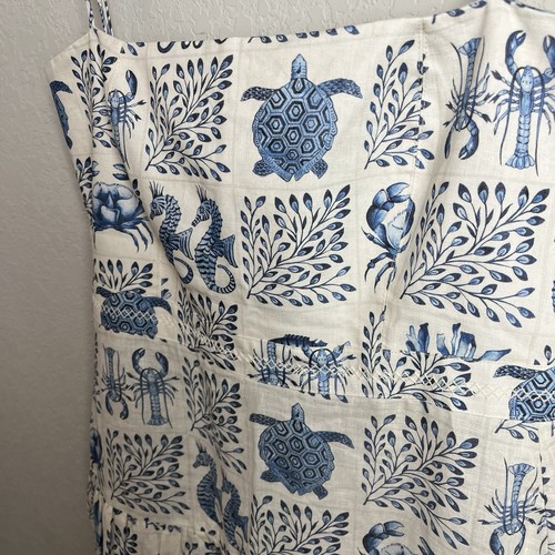 Maxi abito Agua by Agua Bendita Lima in lino stampato a strati blu bianco grande L - Foto 11 di 20