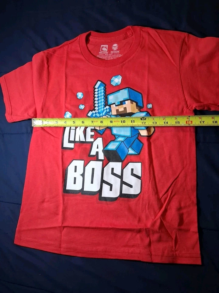 Camisa Jinx Minecraft Like A Boss Steve Roja Manga Larga Juvenil Pequeña Nueva Sin Etiquetas Foto 2 de 4