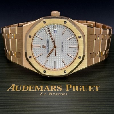 Audemars Piguet Royal Oak 41mm Rose Gold White Dial 15400OR Full Set Box Papers