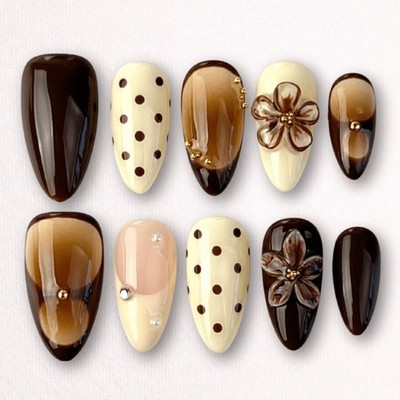 48 Pieces of Warm Chocolate and Cream 3D Flower Nail Art - Medium Nail Art
