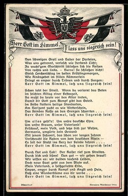 AK Herr Gott im Himmel, lass uns siegreich sein!, deutsche Fahnen und Wappentie 