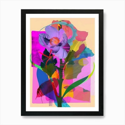 Flachsblume 4 Neonblumen Collage ein gerahmtes Wandbild Poster Leinwanddruck Bild