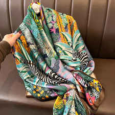 Satin Print Scarf Women Summer Sunscreen Beach Shawl Wrap Hijab Scarves