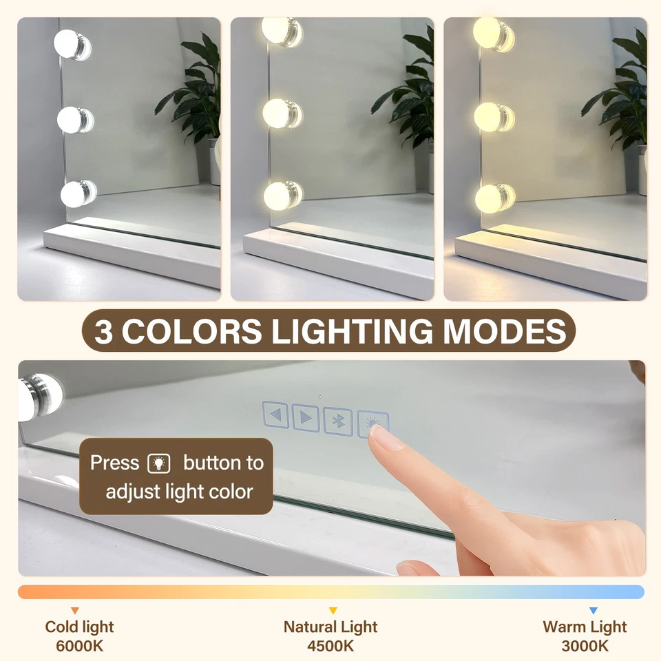 Bluetooth Hollywood Vanity Mirror with Lights 58x46cm LED Dimmable Touch Makeup - Image 3 of 4