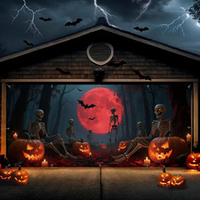 Halloween Garage Door Cover 7 X 16 FT Skeleton Banner Decorations