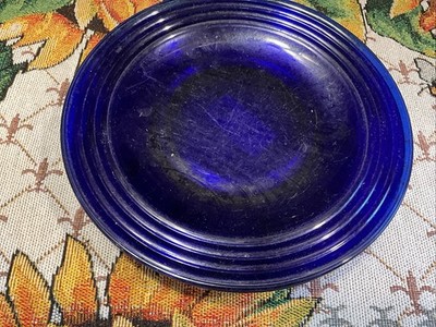 Set Of 4 Vintage Cobalt Blue Glass Luncheon Plates Craft Upcycle Display Is Haze