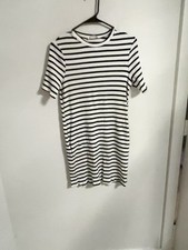 REFORMATION Size S Ribbed Mini Shirt Dress Black  White Stripe