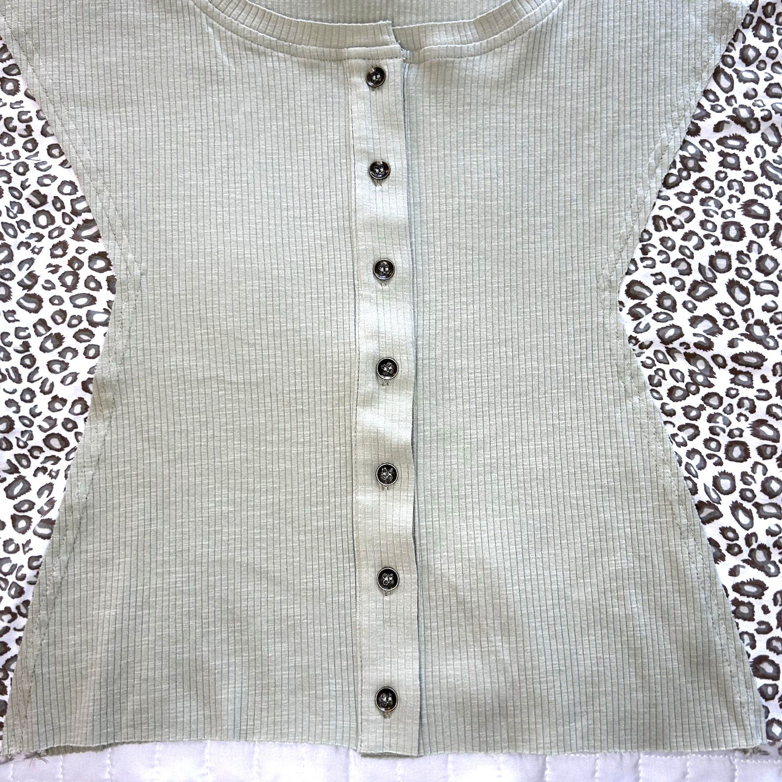 Patchwork Cropped Pullover Relaxed Olive Green Le… - image 3