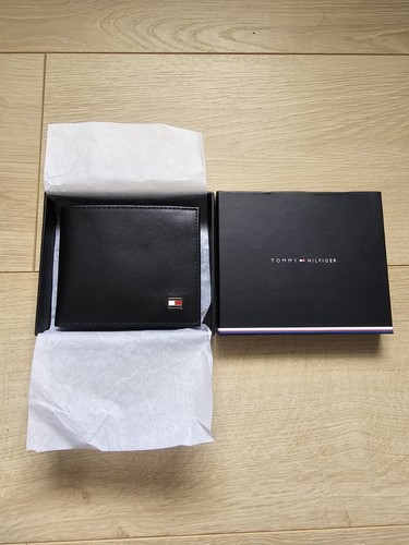 Tommy Hilfiger Black Leather Wallet Mens Oxford Gift Box Credit Card Holders UK