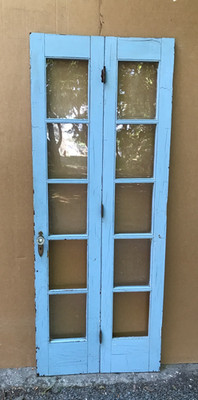 Antique VTG Pair 16x78 5 Lite Glass Narrow Exterior French Doors Old 1218-25B
