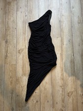 Club L London Black One-Shoulder Ruched Asymmetric Midi Dress UK 8