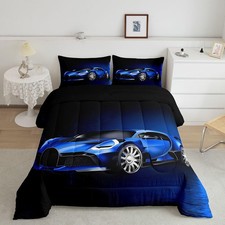Sports Car Comforter Blue Race Car Comforter Set for Boys Girls Extreme Sport...