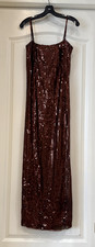 VTG Jane Palomar Brown Sequin Avant Garde Couture Sleeveless Maxi Dress Sz S *Se
