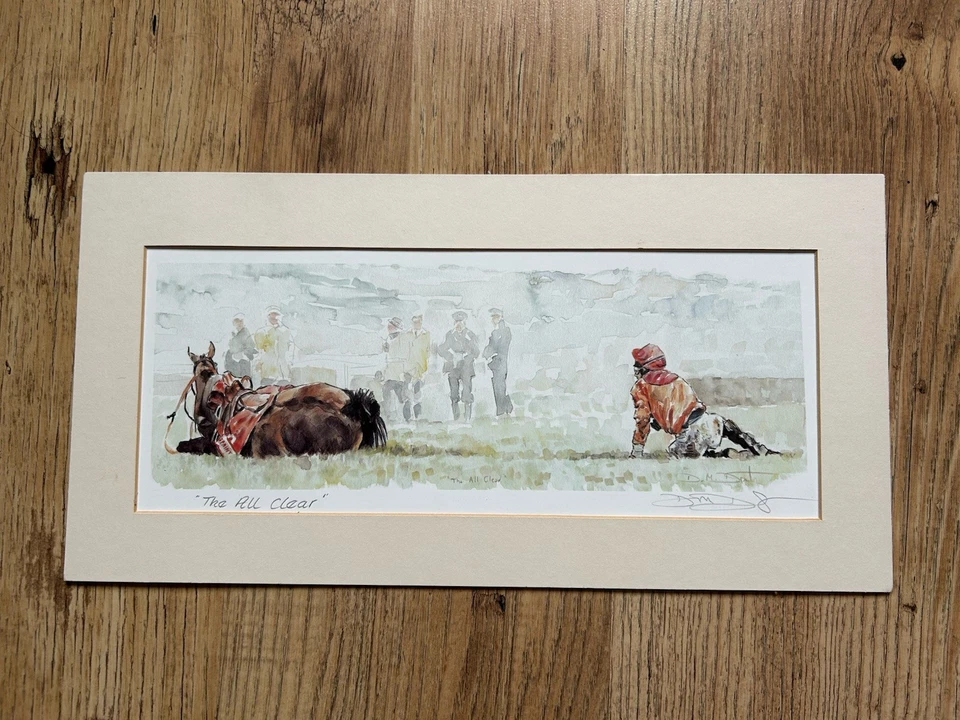 “The All Clear” Signed Water Colour Print by Artist David Dent Horse Racing  - Image 2 of 3