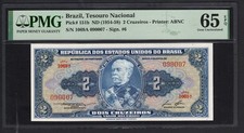 Brazil 2 Cruzeiros ND(1954-58) P151b  S/N 090007  Uncirculated Grade 65