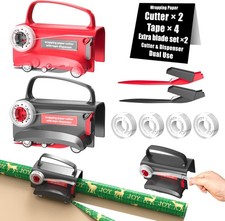 Wheel Wrapping Paper Cutter and Tape Dispenser 2 Pack