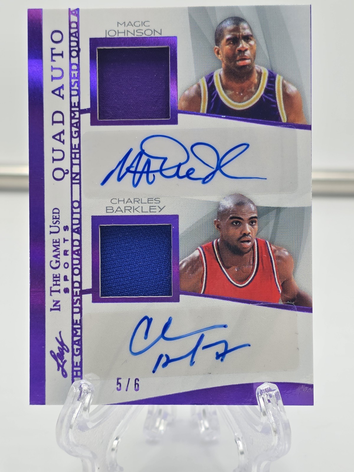 2025 Leaf In The Game Used Magic Johnson Barkley-Ewing-Rodman Quad Relic Auto /6 view 3