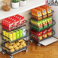 Metal Rolling Storage Cart Heavy Duty Pantry Organizer Stackable W/ Tray New