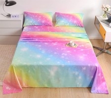 Rainbow Sheets Twin Size 3 Piece, Tie Dye Pastel Girls Sheet Set for Teens, G...