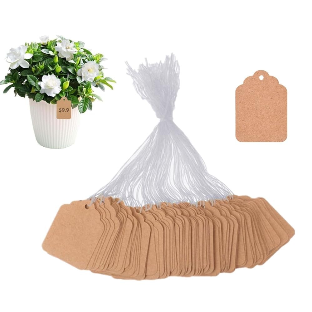 Étiquette kraft marron de 28x45 mm pour prix et cadeaux avec ficelle de jute naturelle, lot de 500