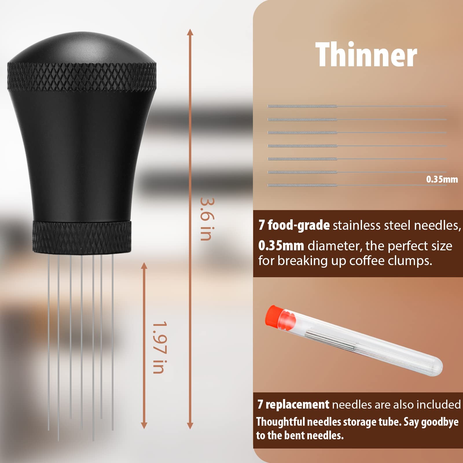 WDT Espresso Distribution Tool Espresso Stirrer Tools for Barista, 0.35mm 7 N...