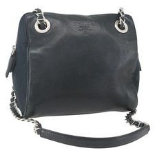 Borsa a tracolla PRADA catena pelle argento navy originale gh1663