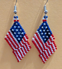 USA American Flag Seed Beads Earring Pair Handcrafted Patriotic Theme New
