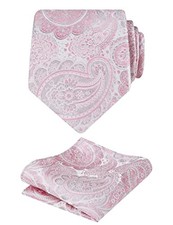 Mens Colorful Paisley Necktie and Pocket Square Sets 144-light Pink