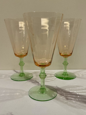 VINTAGE H.C. FRY GLASS WATERMELON GLASS WINE GLASSES CA. 1920 S   SET OF 3
