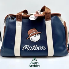 Malbon Golf Duffle Bag Navy Blue White Brown Travel Gym Weekender Tote NEW