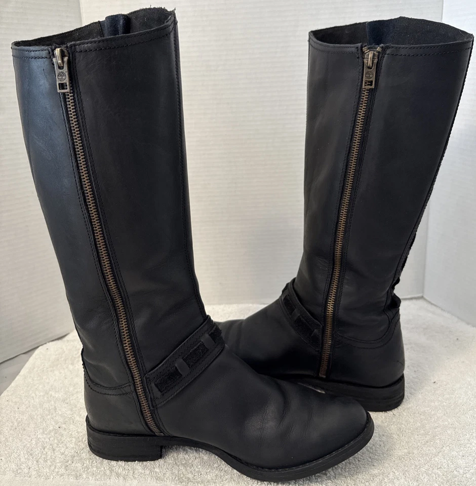 Timberland Women’s Black Leather Anti-Fatigue Tall Zip Riding Boots Sz 8.5 8549R - Image 4 of 4