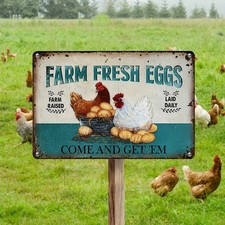 2D Flat Vintage Rustic Farm Fresh Eggs Metal Wall Decor Sign 8"x12"