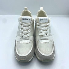 DKNY Women  s White/Gray Mesh Lace-Up Low Top Logo Sneakers K1140091