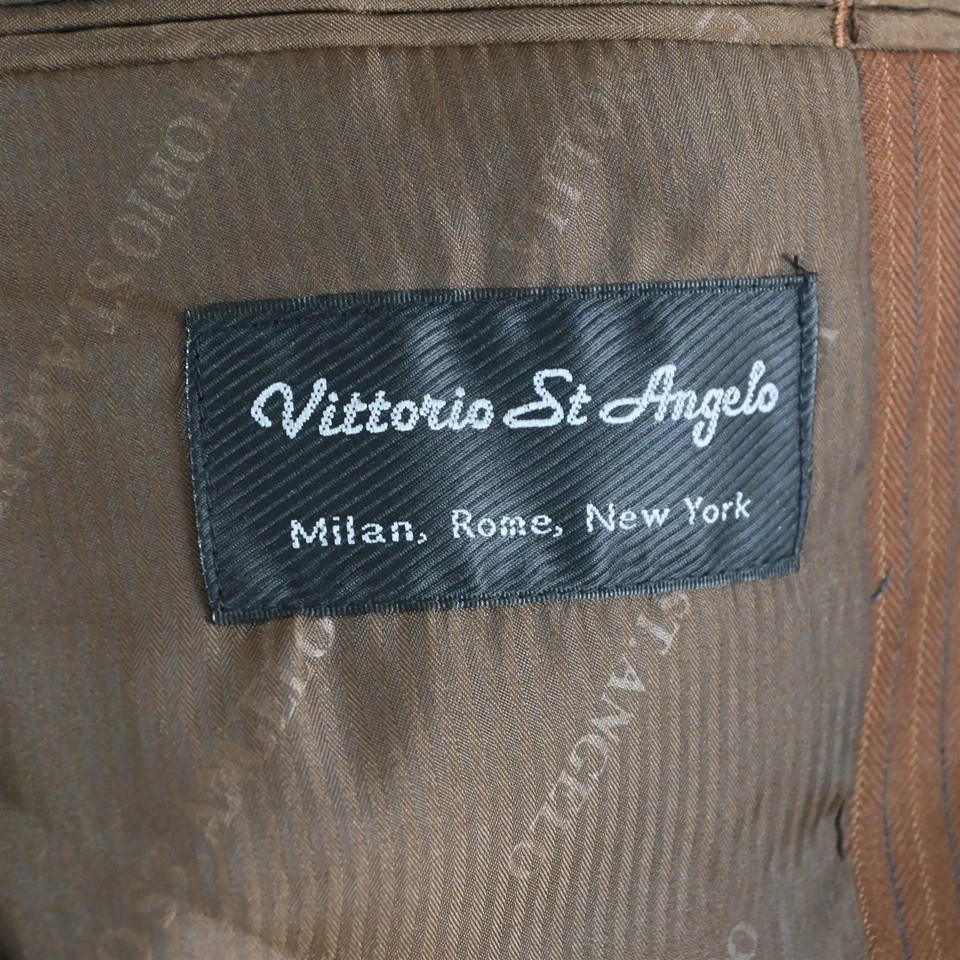 Vittorio St Angelo 42L 34x30 Marrón Naranja Rayas Hombres Chaqueta Pantalones Traje Foto 4 de 4