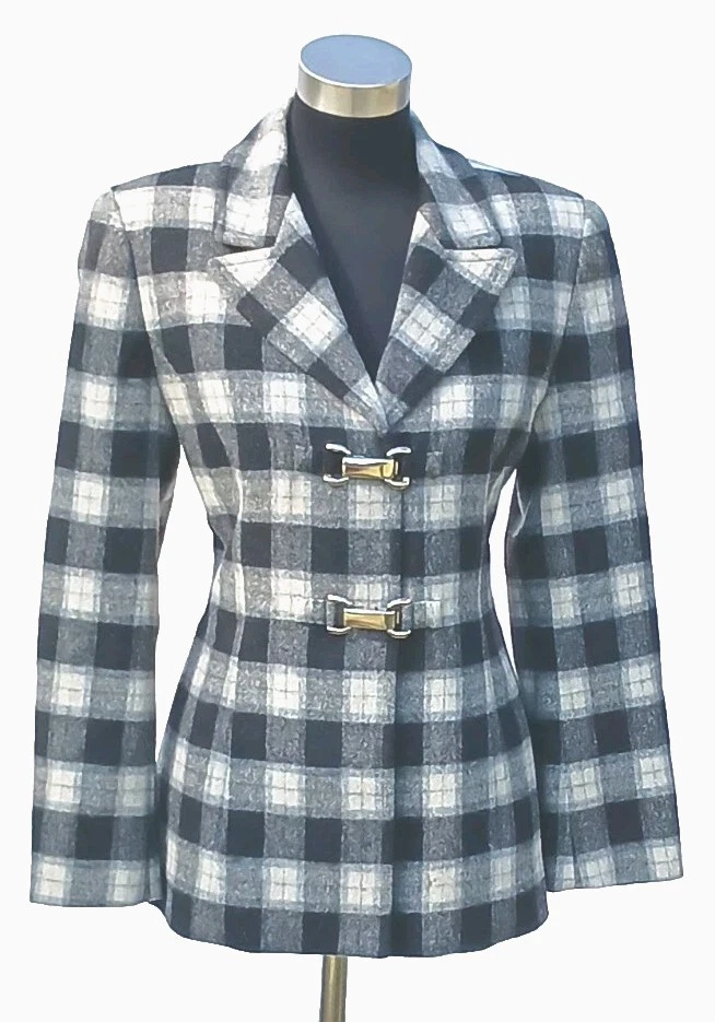 Carlisle Jacket 4  Gray Black Beige Wool Dress Casual Women's Plaid Blazer XS S - Image 2 of 4