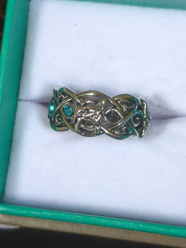 Handgegossener Hammer Sterling 925 keltischer Irland Wolf Ring Blautopas Gr.6 dick - Bild 3 von 9