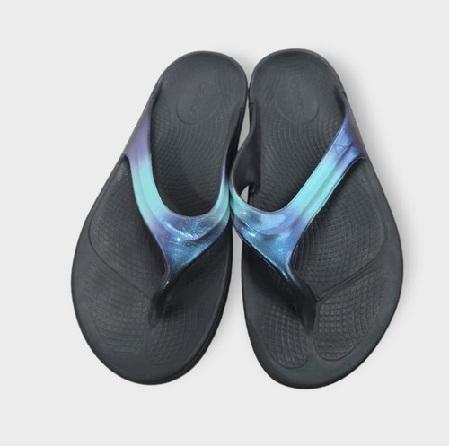 OOFOS OOlala Luxe Recovery Flip Flop Thong Sandal Atlantis Blue Womens Size 10
