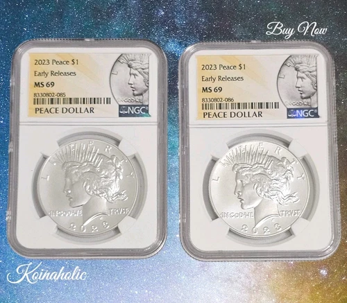 2023 $1 Peace Silver Dollar NGC MS69 Early Releases, Consecutive Serial Numbers