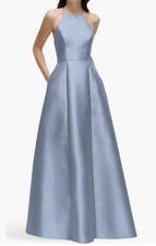 Alfred Sung Cloudy Blue A-Line Satin A-Line Gown Dress Size 6 $279 D874
