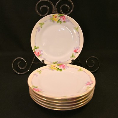 Nippon Rising Sun 6 Dessert Plates 6 1/4'' Pink Yellow Roses w/Gold 1911-1918 HTF