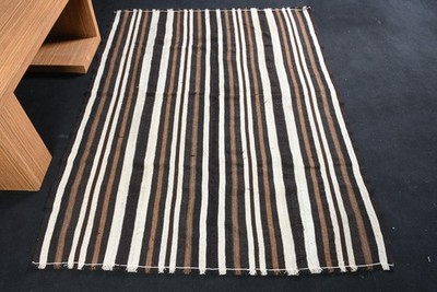 5x6,7 ft Kilim Vintage Rug, Brown Floral Turkish Rug Wool