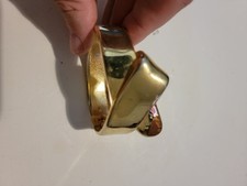 Gold Tone Metal Bracelet Hinged Expandable Disco 80’s Vintage Modernist Cross