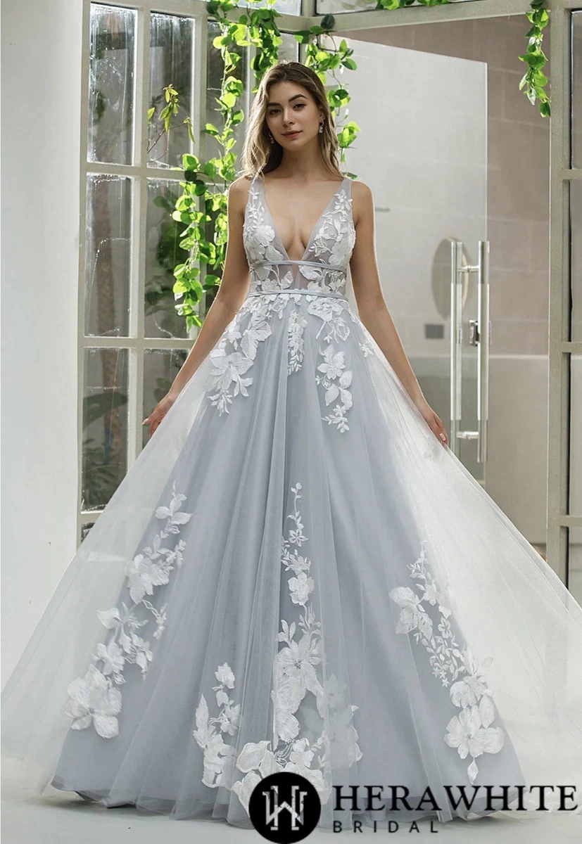 Embroidery Ball Gown Gray Wedding Dresses for sale | eBay