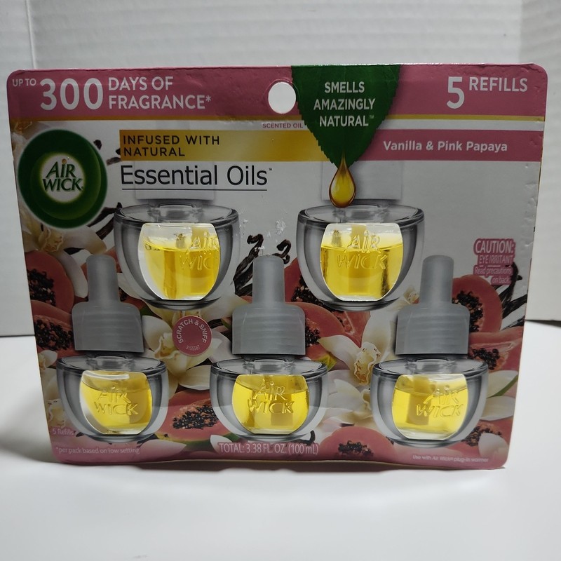 Air Wick Scented Oil Refill Vanilla & Pink Papaya 5 Ct Essential Oil Sealed New